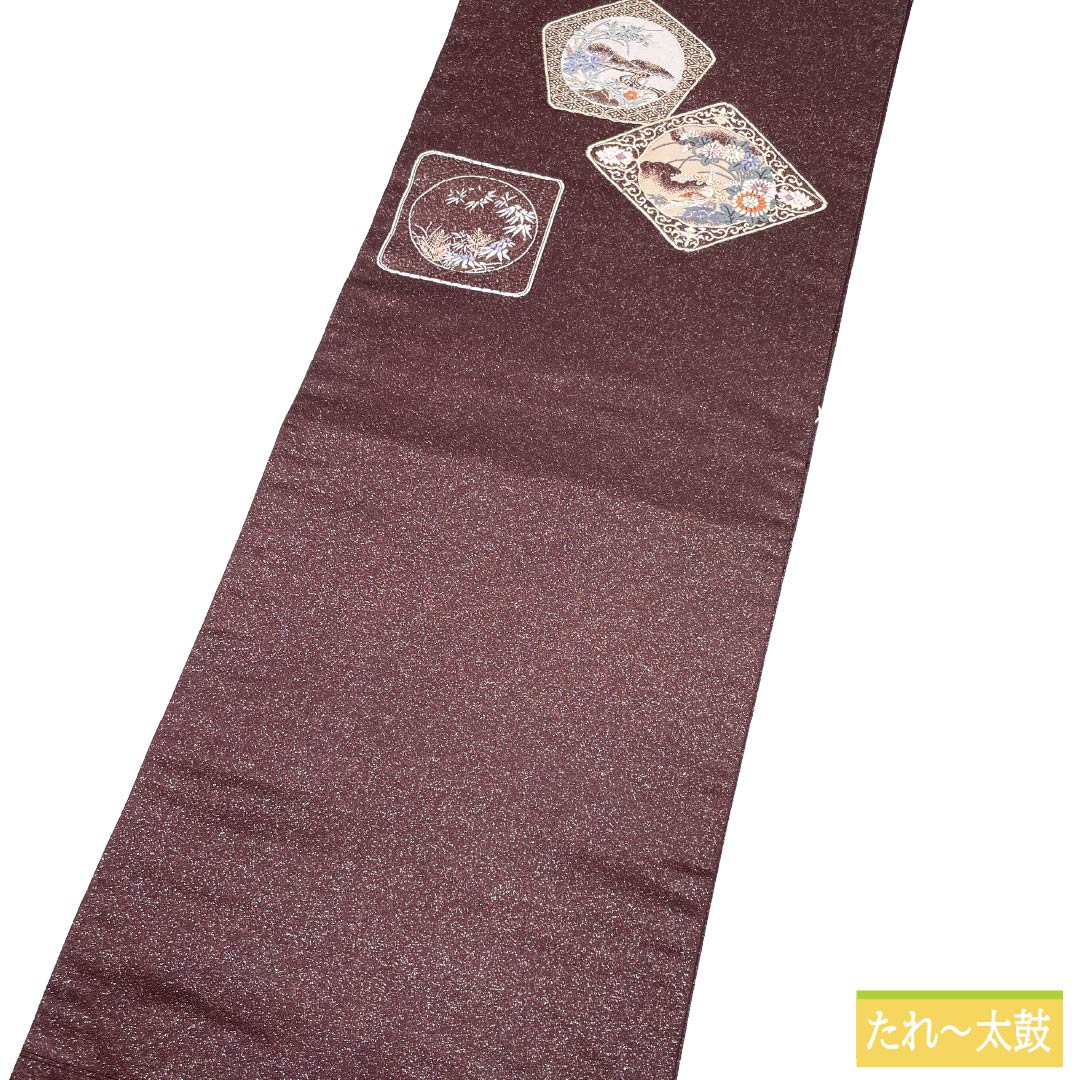 Nagoya Obi, genuine silk, A rank, Nagoya tailoring, shigoku-iro (deep purple), classic pattern, floral pattern, obi length 350cm, partial pattern, semi-formal, purple tones, 1124012713320