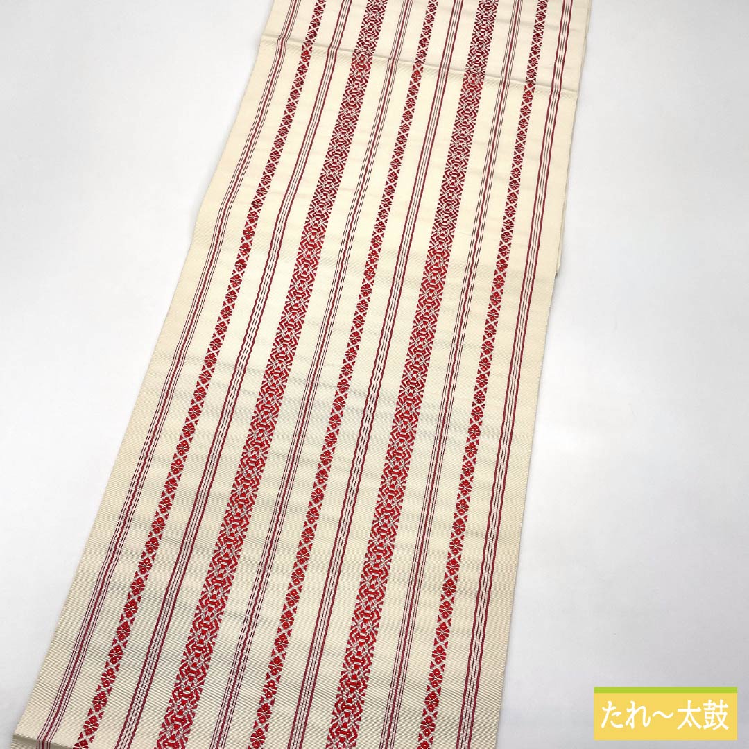 Nagoya Obi, genuine silk, S rank, off-white, Hakata-ori, Kenjo pattern, obi length 362cm, Zen-tsu, casual, white-based, 1124011442311, Matsuba-ji-date