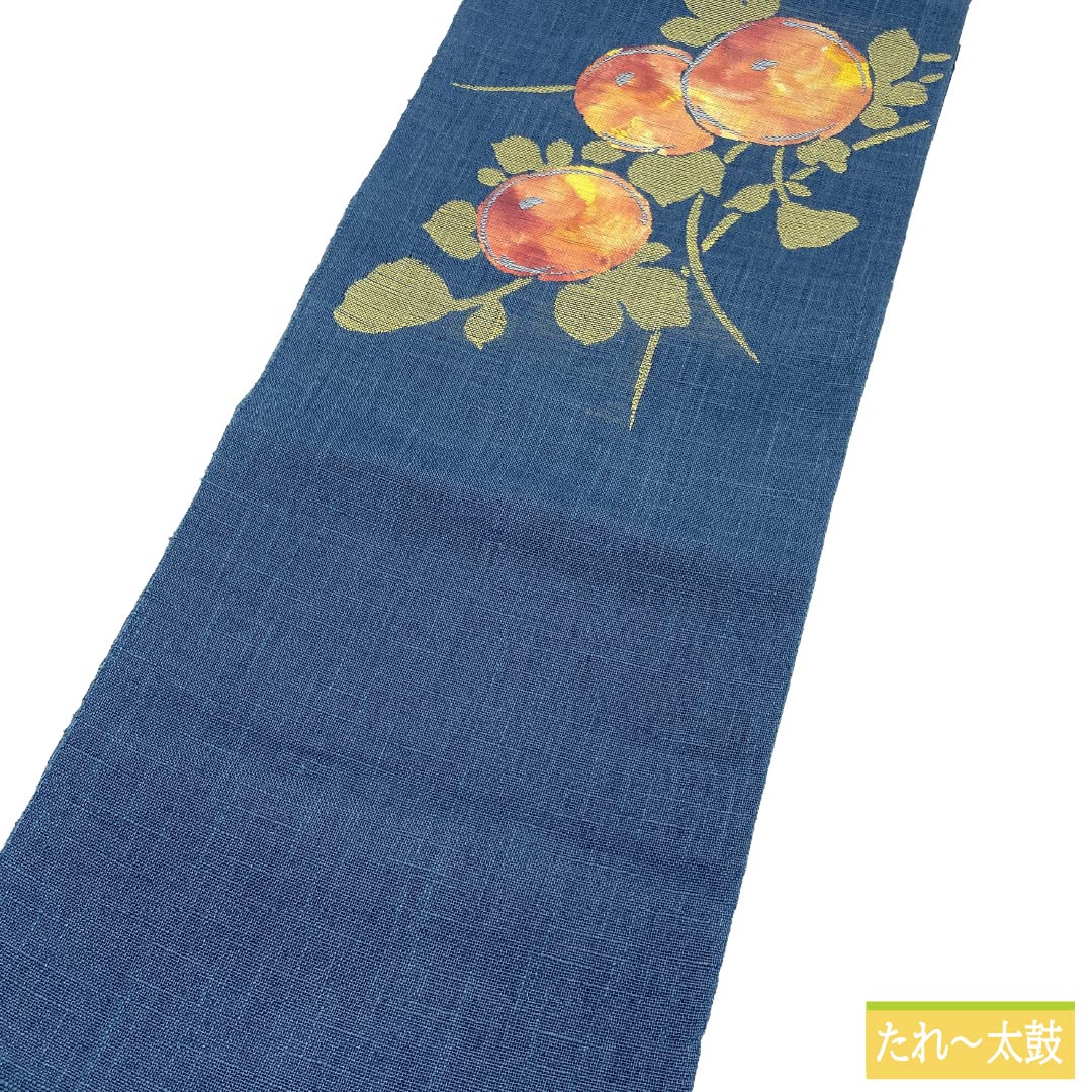 名古屋帯 正絹 Sランク 松葉仕立て 伯林青色(べれんすいろ) 夏帯 植物柄 帯丈358cm ポイント柄 カジュアル 紺系 1124012902318
