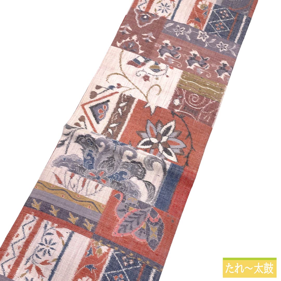 名古屋帯 正絹 Aランク 名古屋仕立て 抽象柄 紬地 帯丈362cm 六通 カジュアル マルチカラー 1124012793328