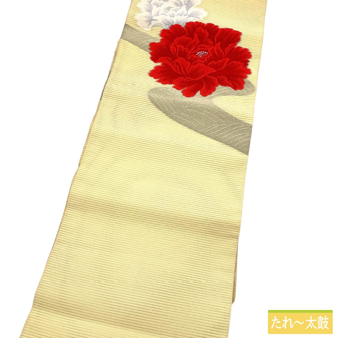 名古屋帯 正絹 Aランク 名古屋仕立て 淡黄色(たんこうしょく) 夏帯 花柄 帯丈353cm ポイント柄 セミフォーマル 黄系 1124013043315