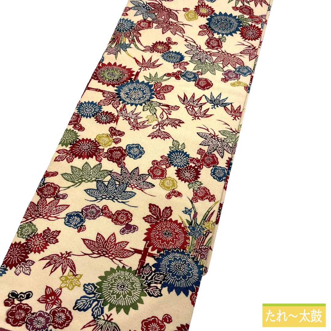 Nagoya Obi, genuine silk, A rank, Nagoya tailoring, Tokyo Shiracha-iro (light beige) with Katazome dyeing, Shitan-iro (rosewood) classic pattern, obi length 348cm, full pattern, casual, cream系, 1124011973315