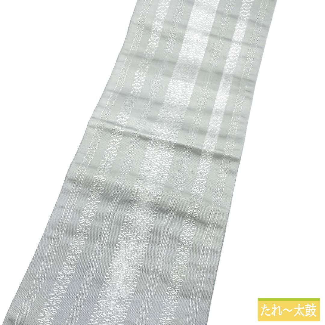 名古屋帯 ポリエステル Aランク 松葉仕立て 献上柄 古典柄 タグ付き 帯丈357cm 全通 カジュアル グレー系 1124012633322