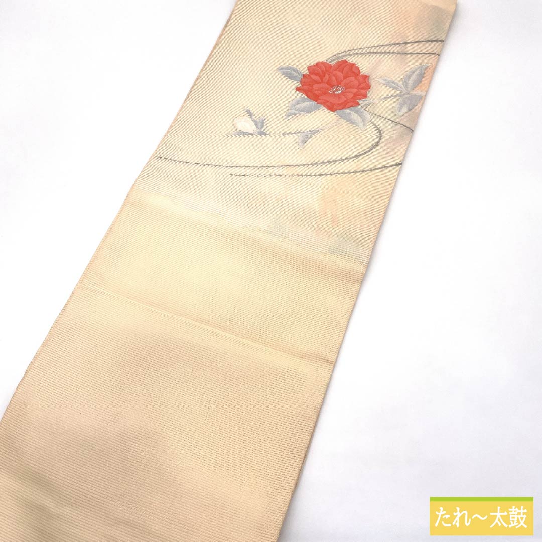 名古屋帯 正絹 Aランク 薄肉色(うすにくいろ) 夏帯 洋花 花柄 帯丈349cm ポイント柄 セミフォーマル クリーム系 1124011403315 名古屋仕立て