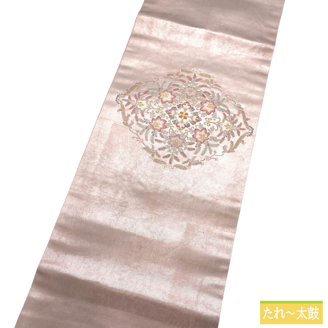 名古屋帯 正絹 Aランク 名古屋仕立て 桜色(さくらいろ) 古典柄 花柄 帯丈361cm ポイント柄 セミフォーマル ピンク系 1124012703313
