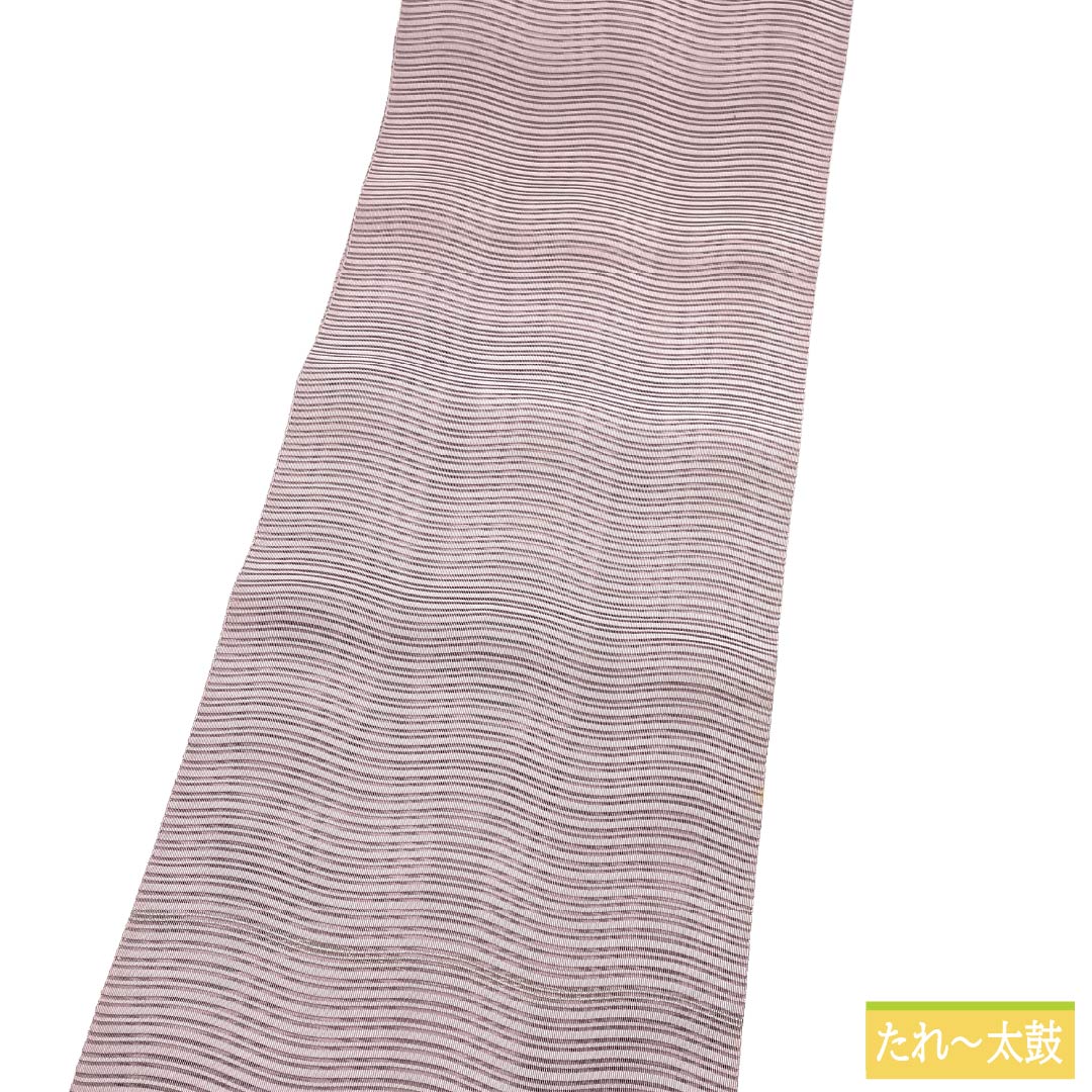 名古屋帯 正絹 Aランク 松葉仕立て 薄梅鼠色(うすうめねずいろ) 夏帯 変わり絽 無地 帯丈358cm 全通 カジュアル ピンク系 1124013053313