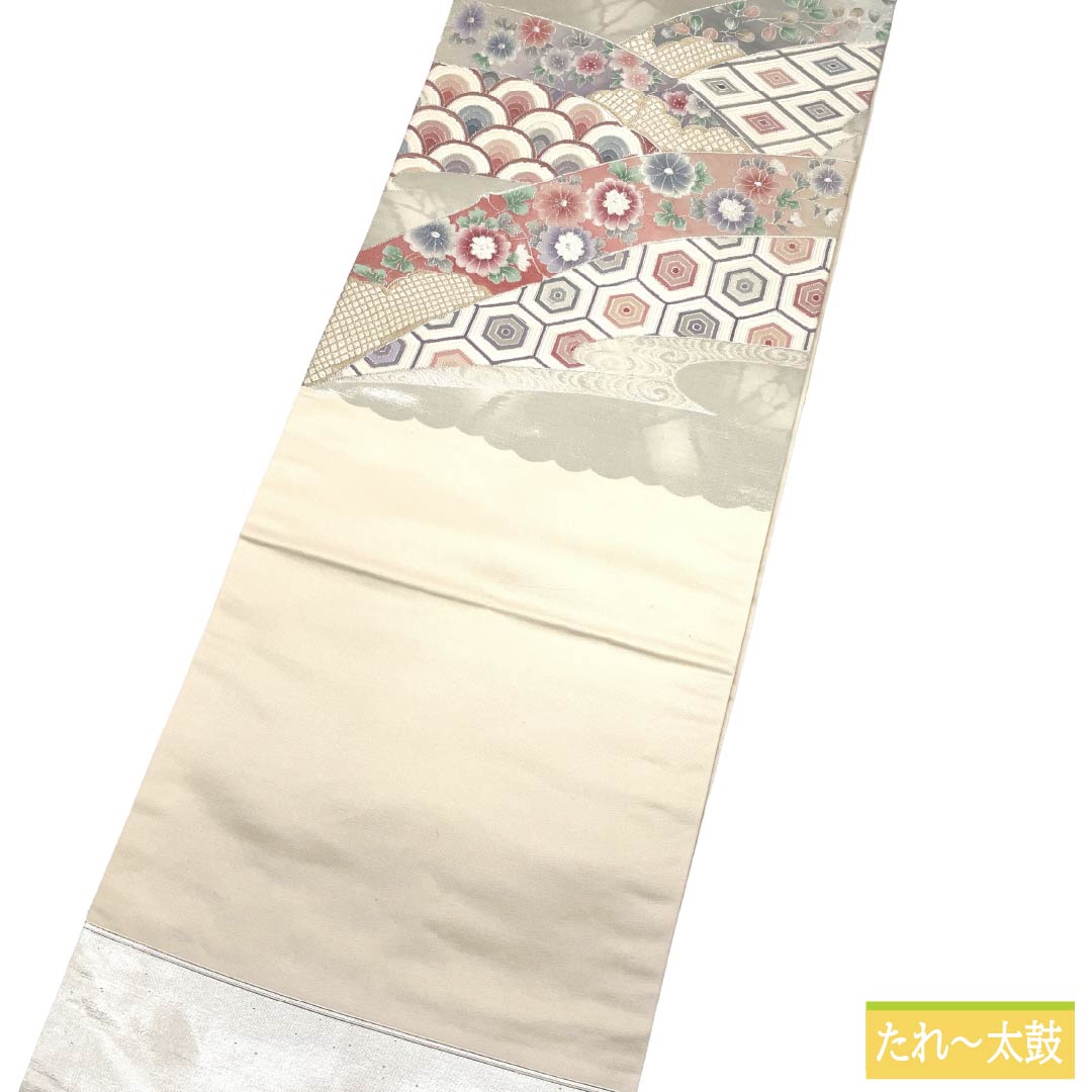 名古屋帯 正絹 Aランク 名古屋仕立て 生成り色(きなりいろ) 古典柄 帯丈362cm ポイント柄 セミフォーマル 白系 1124012803311