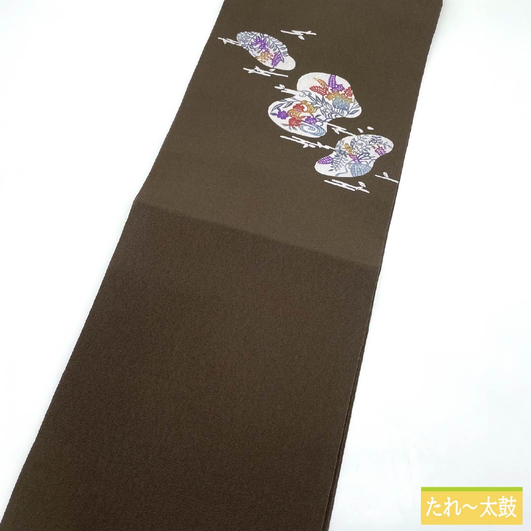 名古屋帯 正絹 Aランク 涅色(くりいろ) 型染 ちりめん地 古典柄 帯丈370cm ポイント柄 カジュアル 茶系 1124011473314 名古屋仕立て