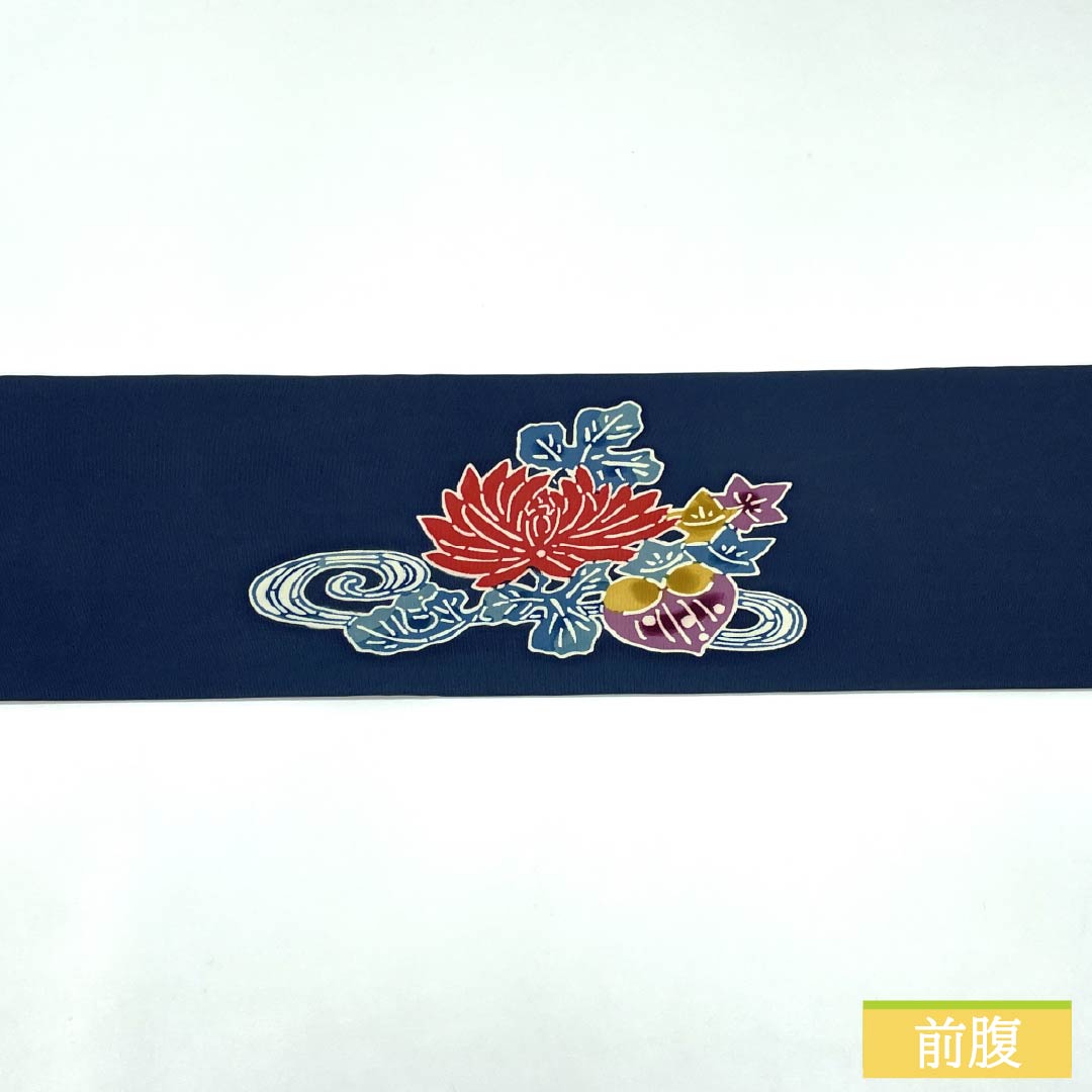 Nagoya obi, genuine silk, A rank, kontobi-iro (dark reddish brown with a hint of blue), Kyo-bingata, shirase, classic pattern, obi length 340cm, point pattern, semi-formal, navy color, 1124011303318, Nagoya tailored