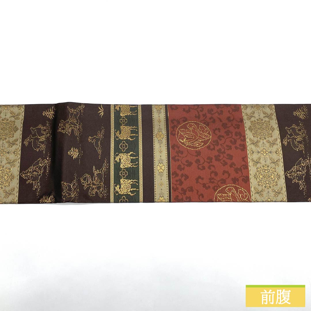 Nagoya obi, genuine silk, Rank A, Kenbo-iro (dark grayish brown), horizontal stripes, classical pattern, obi length 365cm, rokkutsu, semi-formal, brown family, 1124011203314, Nagoya tailoring