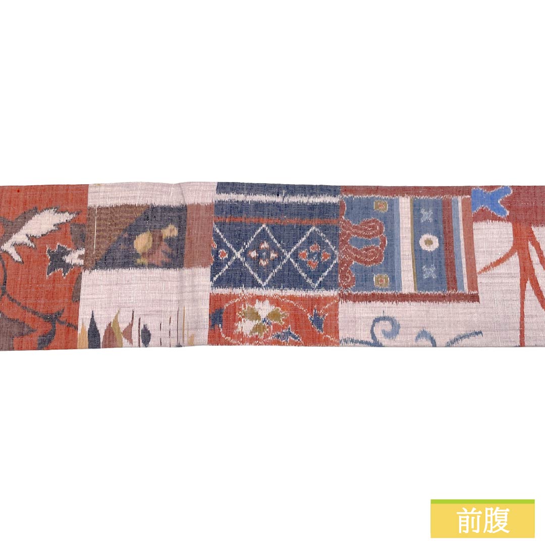 名古屋帯 正絹 Aランク 名古屋仕立て 抽象柄 紬地 帯丈362cm 六通 カジュアル マルチカラー 1124012793328