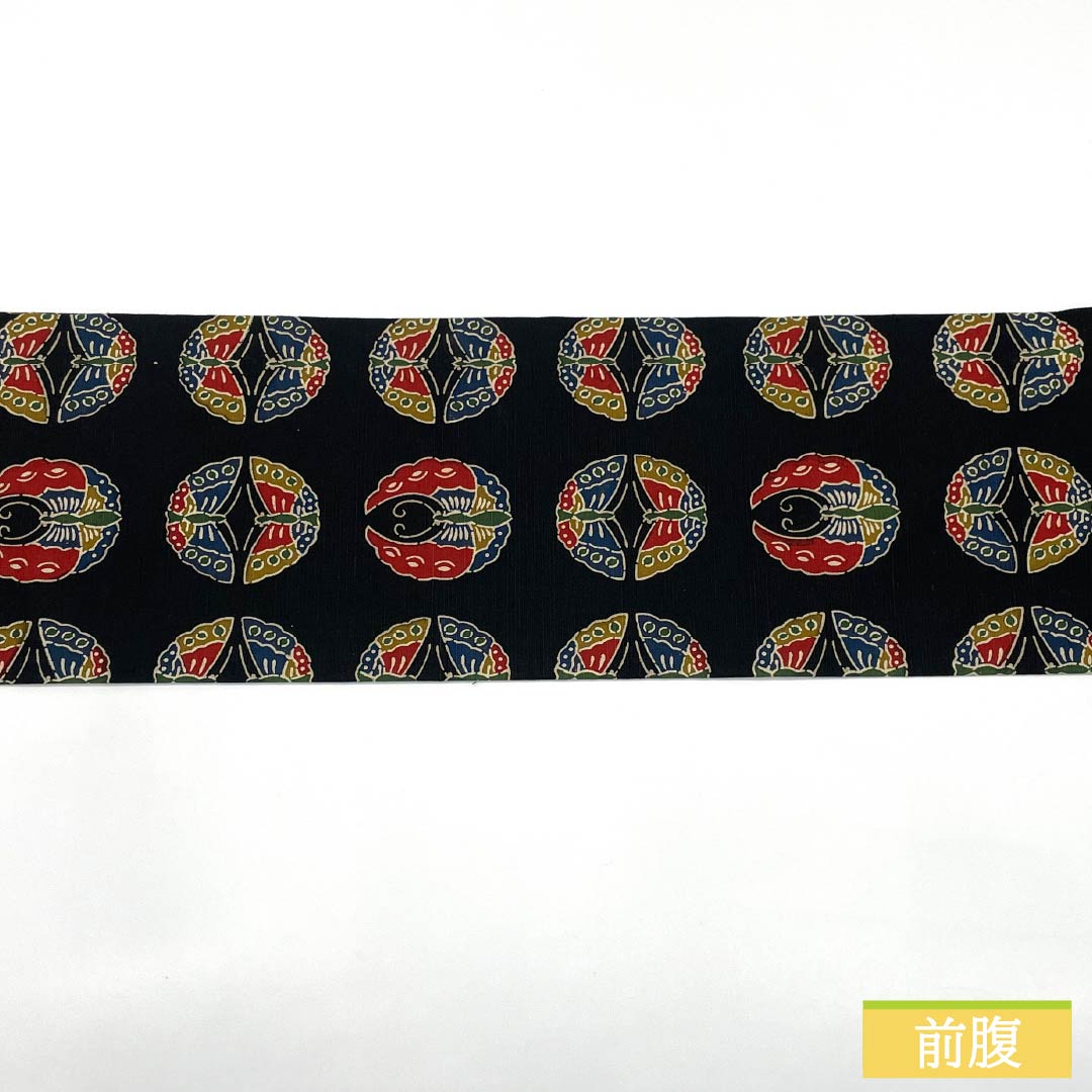 Nagoya obi, genuine silk, A rank, black, stencil-dyed, butterfly, obi length 366cm, fully patterned, casual, black family, 1124011083310, Nagoya tailoring