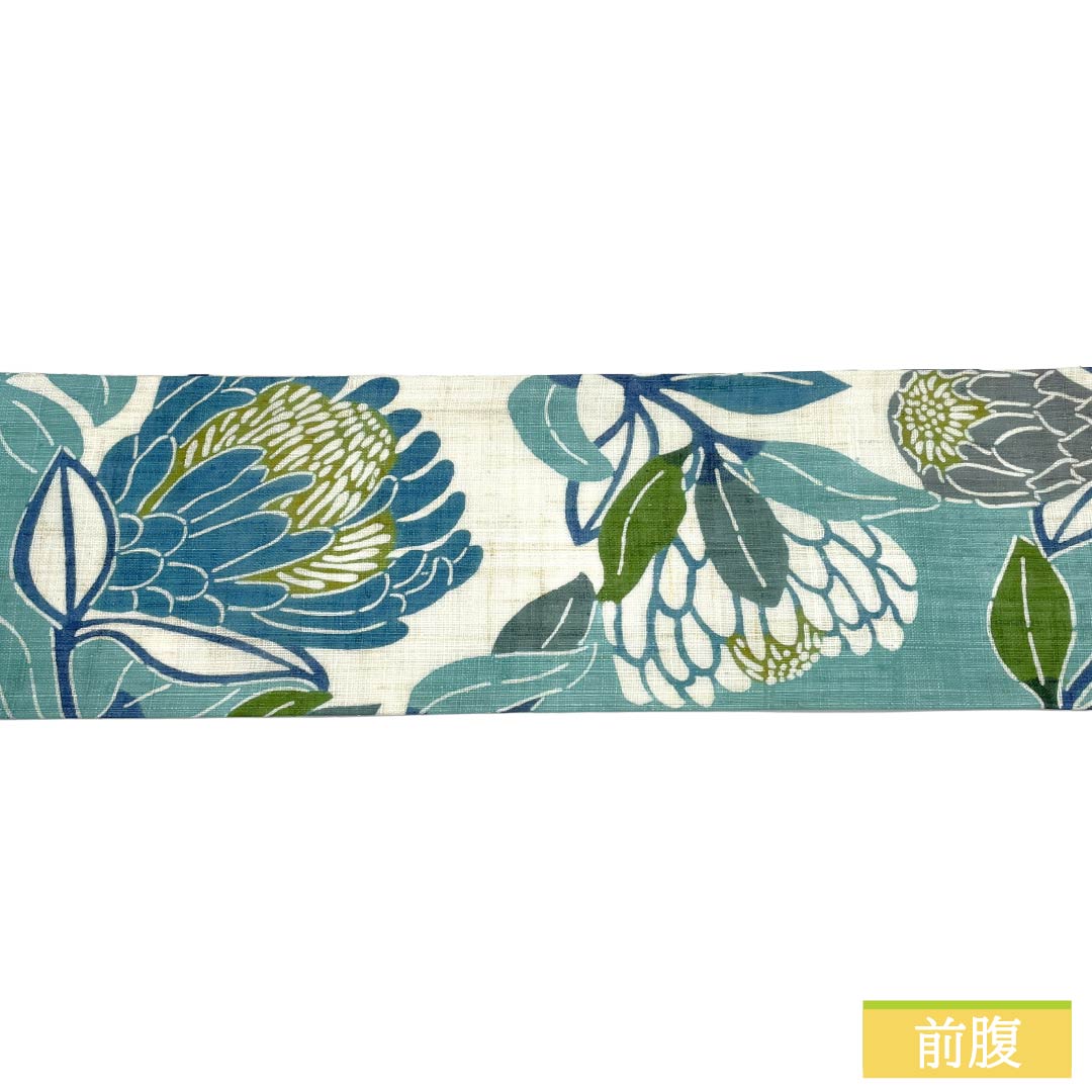(新品)名古屋帯 正絹 NEWランク 名古屋仕立て 花緑青色(はなろくしょういろ) 栗山吉三郎 京紅型 プロテア 帯丈378cm ポイント柄 カジュアル 緑系 1124013091319