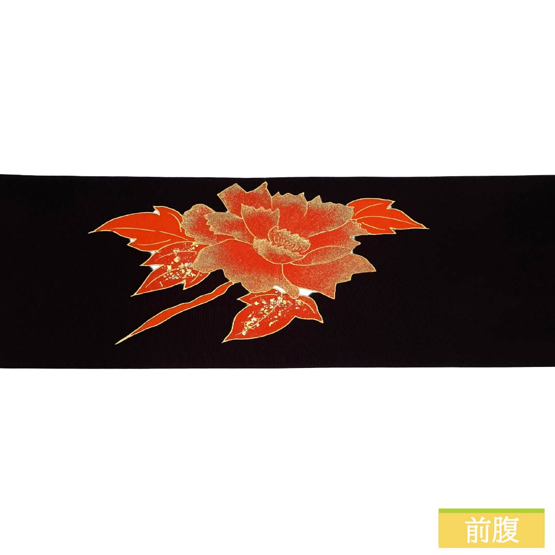 名古屋帯 正絹 Aランク 名古屋仕立て 紫黒色(しこくしょく) 作家物 花柄 牡丹 帯丈365cm ポイント柄 セミフォーマル 紫系 1124011703320