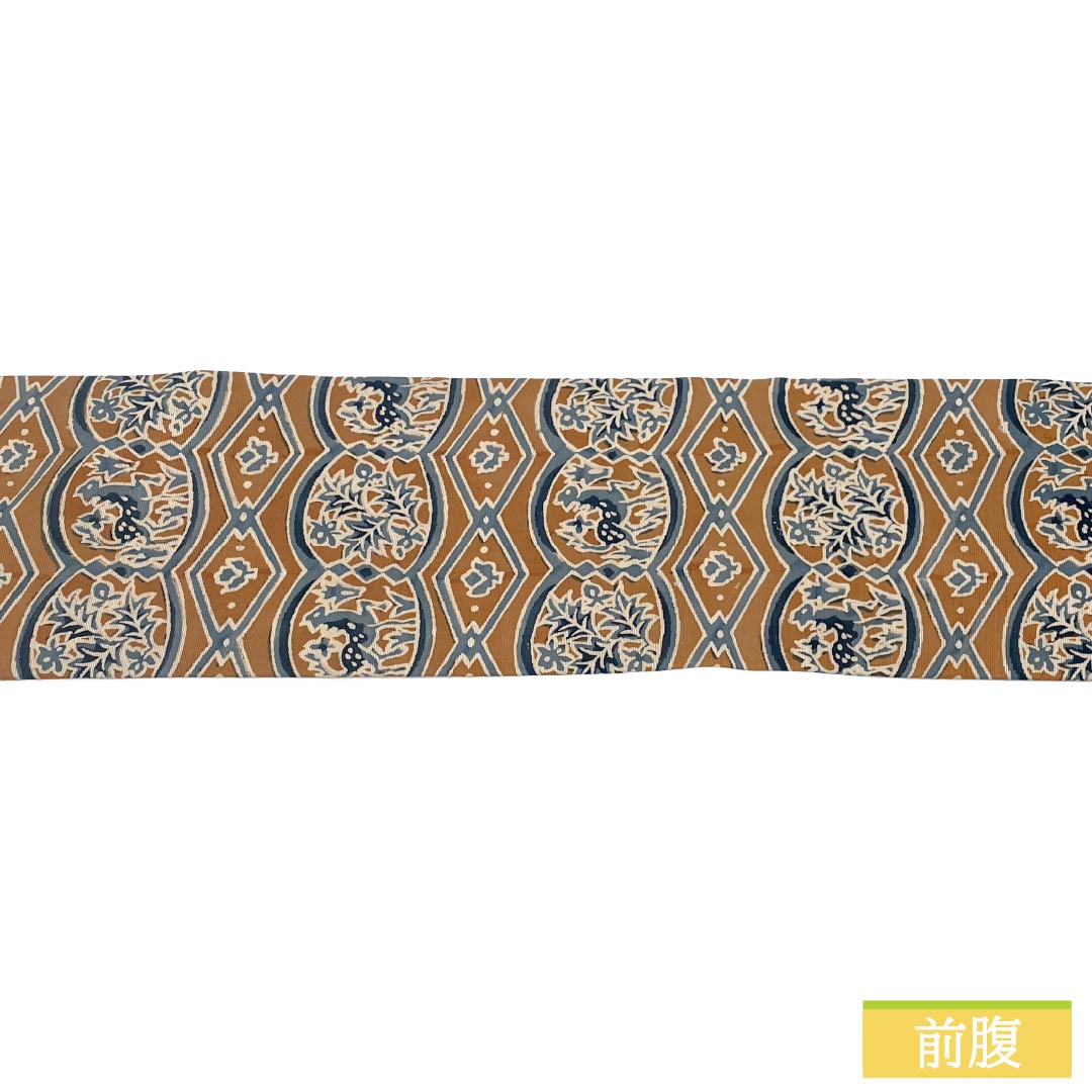 Nagoya obi, genuine silk, S rank, Nagoya-style tailoring, dyed obi, pongee fabric, stencil-dyed sarasa pattern, obi length 338cm, full pattern, casual, brown, 1124011952314