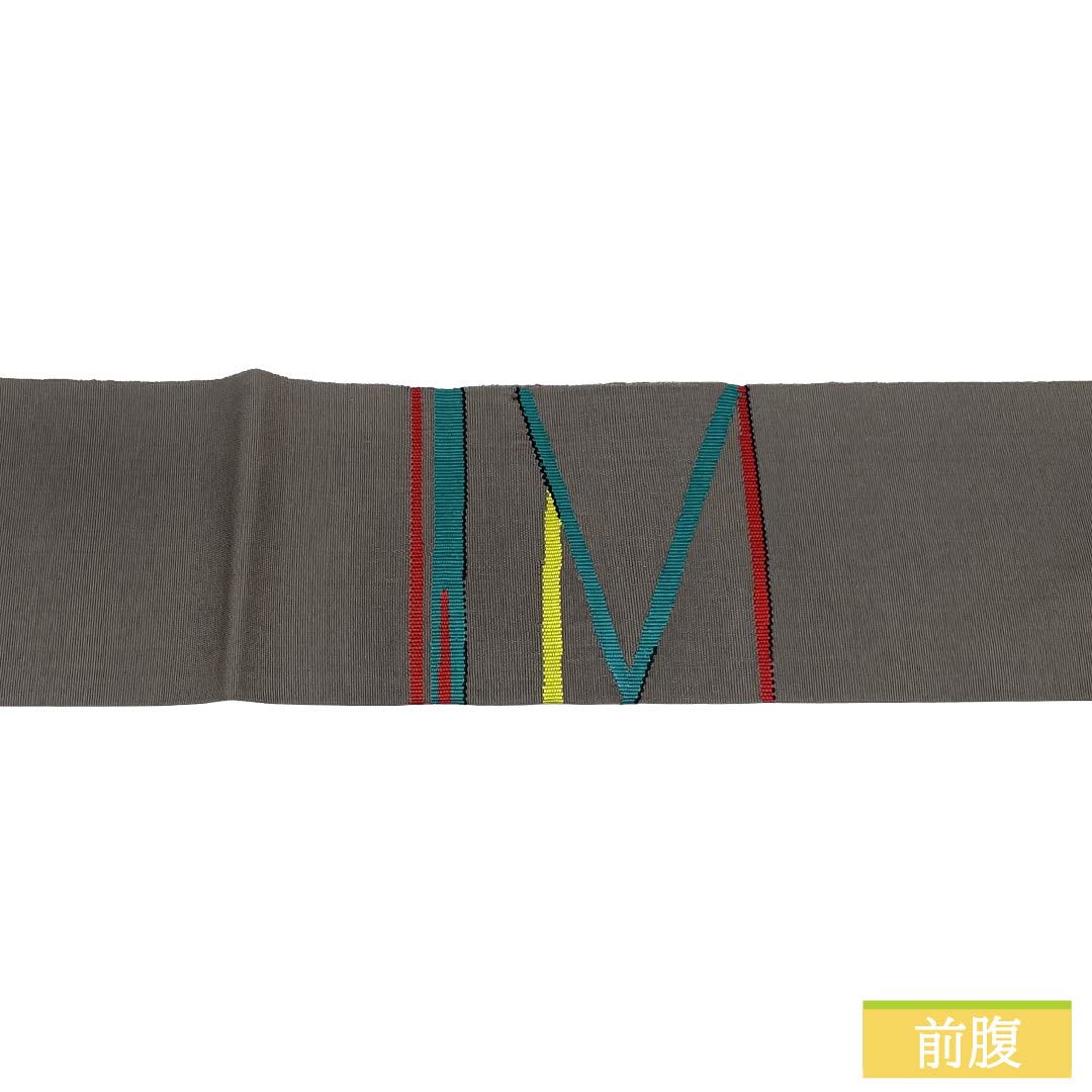 Nagoya Obi, genuine silk, A rank, Nagoya tailoring, geometric pattern, obi length 356cm, partial pattern, casual, gray-based, 1124012503322
