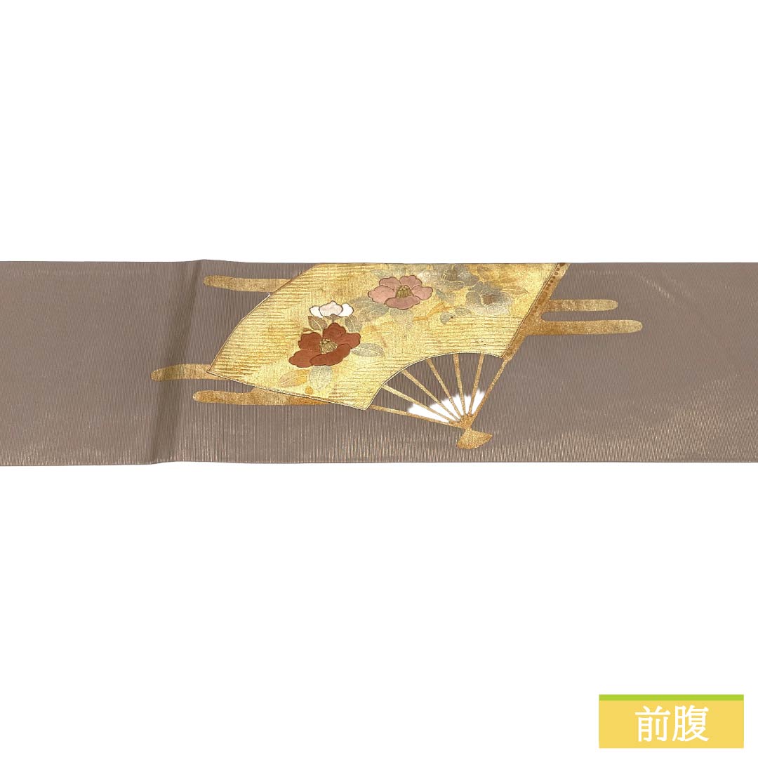 名古屋帯 正絹 Sランク 名古屋仕立て 都鼠色(みやこねずいろ) 古典柄 扇面 草花 帯丈356cm ポイント柄 セミフォーマル 紫系 1124012532320