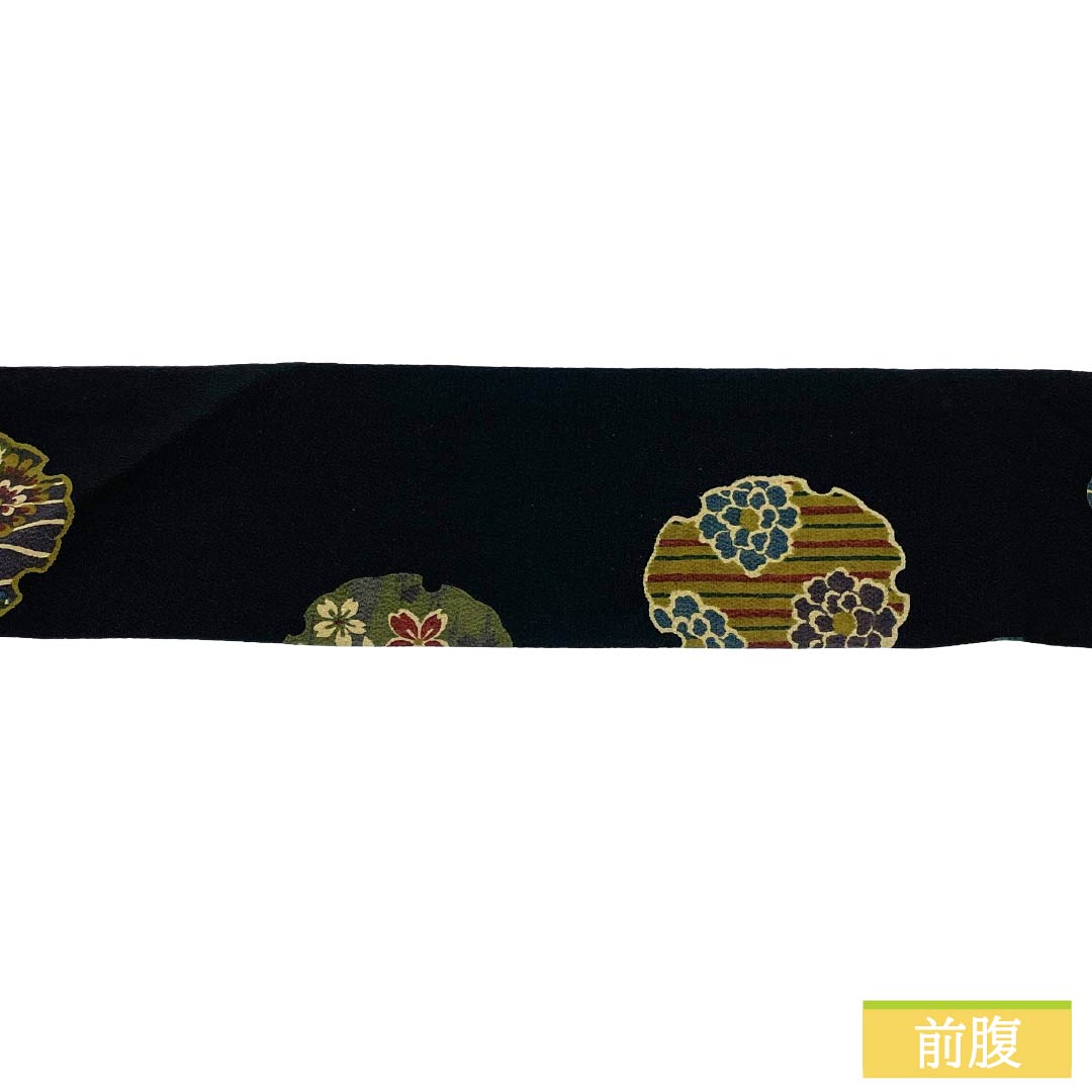 名古屋帯 正絹 Aランク 名古屋仕立て 黒色(くろいろ) ちりめん地 染帯 古典柄 帯丈386cm 全通 カジュアル 黒系 1124011663410