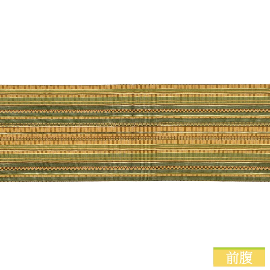 Nagoya obi, genuine silk, A rank, Nagoya tailoring, taupe/green, striped, geometric pattern, obi length 370cm, full pattern, casual, gradient, 1124011633399