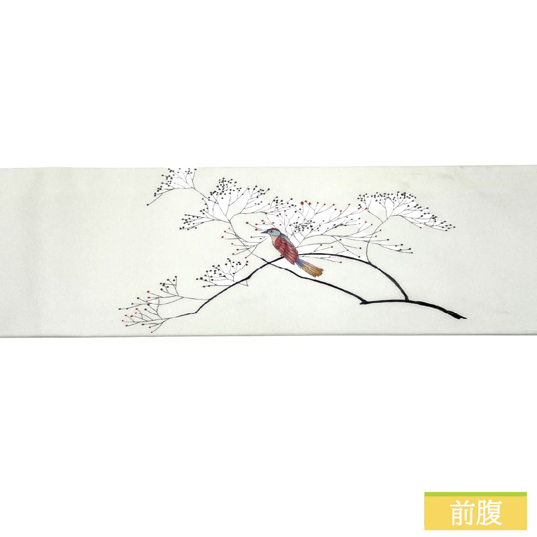 名古屋帯 正絹 Aランク 名古屋仕立て 白色(しろいろ) 塩瀬 木 鳥 帯丈370cm ポイント柄 カジュアル 白系 1124012583311