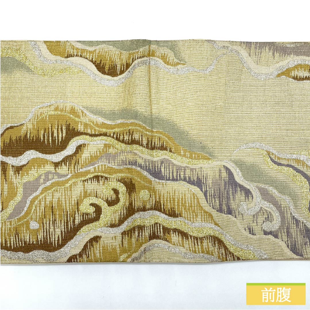 Fukuro Obi, pure silk, gold, Nishijin weave, abstract pattern, obi length 428cm, S rank, six-pass, semi-formal, gold, 1123012932321