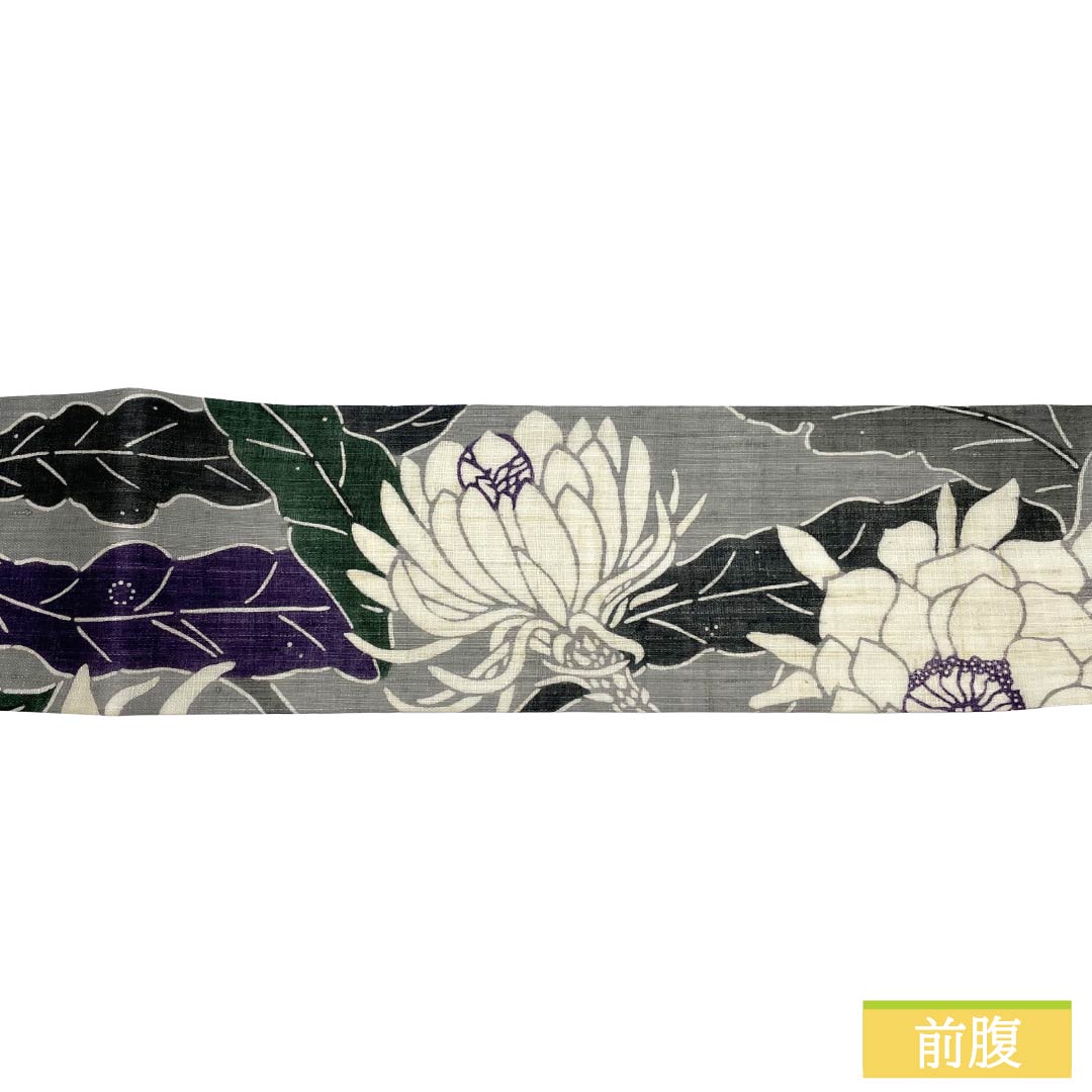 (新品)名古屋帯 正絹 NEWランク 名古屋仕立て 灰色(はいいろ) 栗山吉三郎 京紅型 月下美人 帯丈378cm ポイント柄 カジュアル グレー系 1124013081322