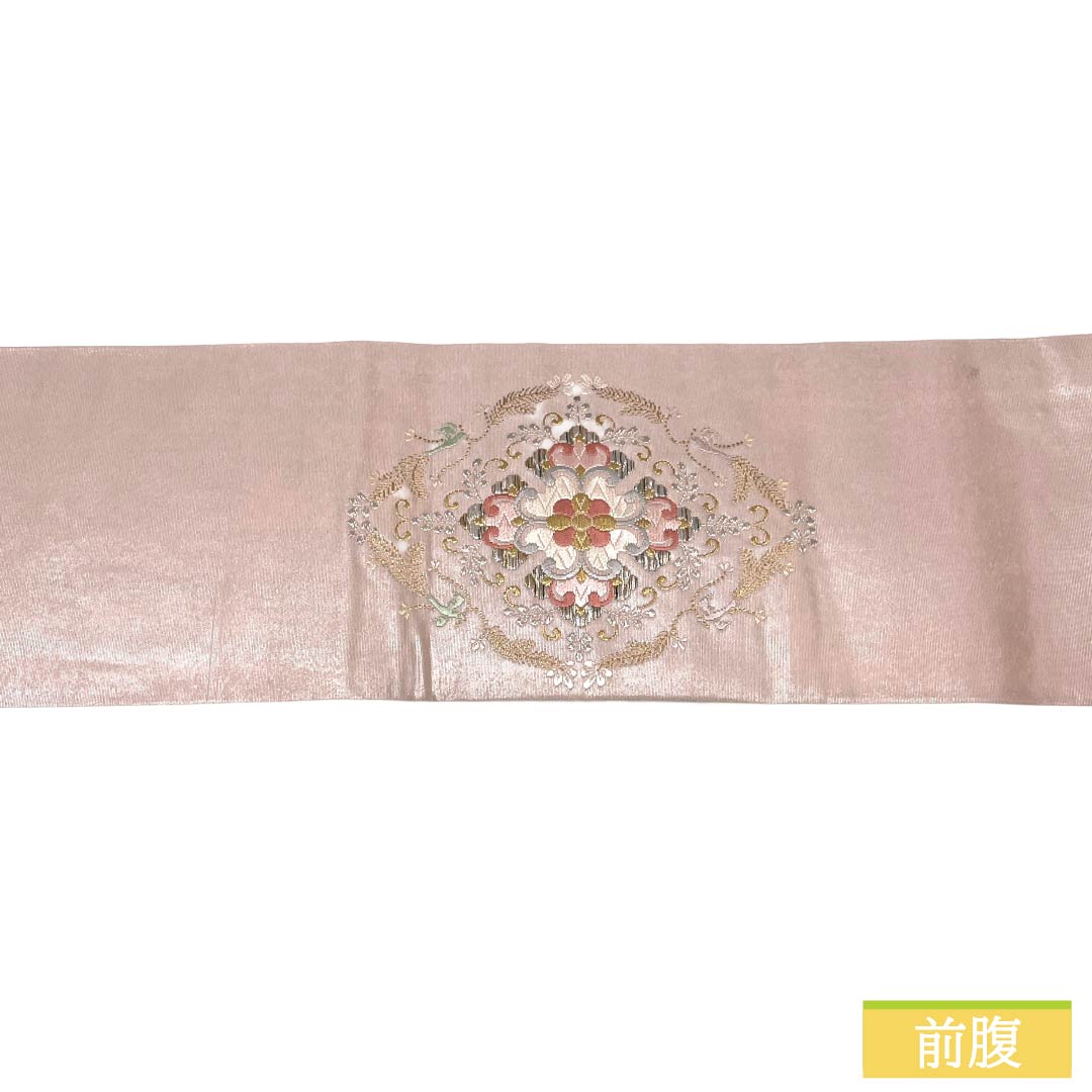 名古屋帯 正絹 Aランク 名古屋仕立て 桜色(さくらいろ) 古典柄 花柄 帯丈361cm ポイント柄 セミフォーマル ピンク系 1124012703313