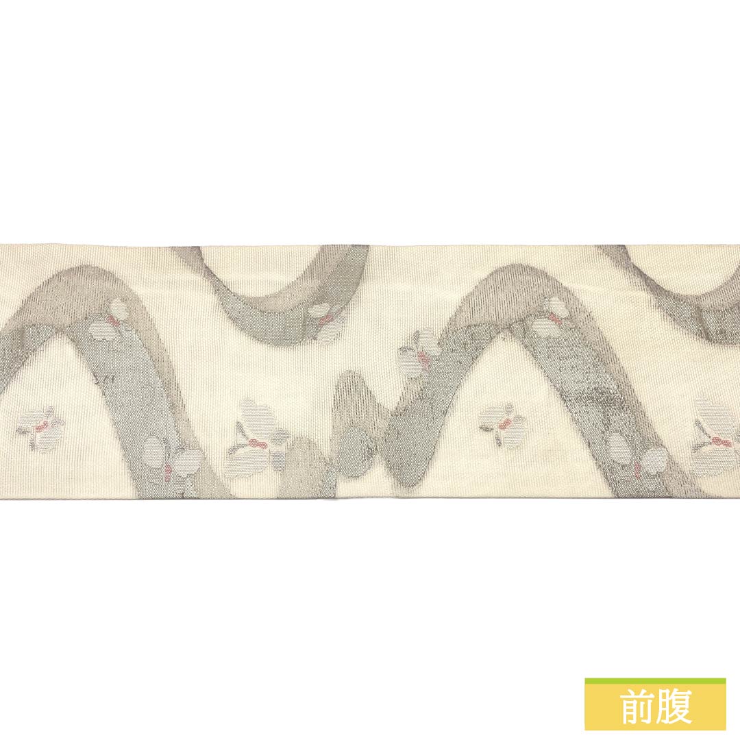 名古屋帯 正絹 Sランク 名古屋仕立て 乳白色(にゅうはくしょく) 蝶 夏帯 帯丈349cm 六通 セミフォーマル 白系 1124013152311