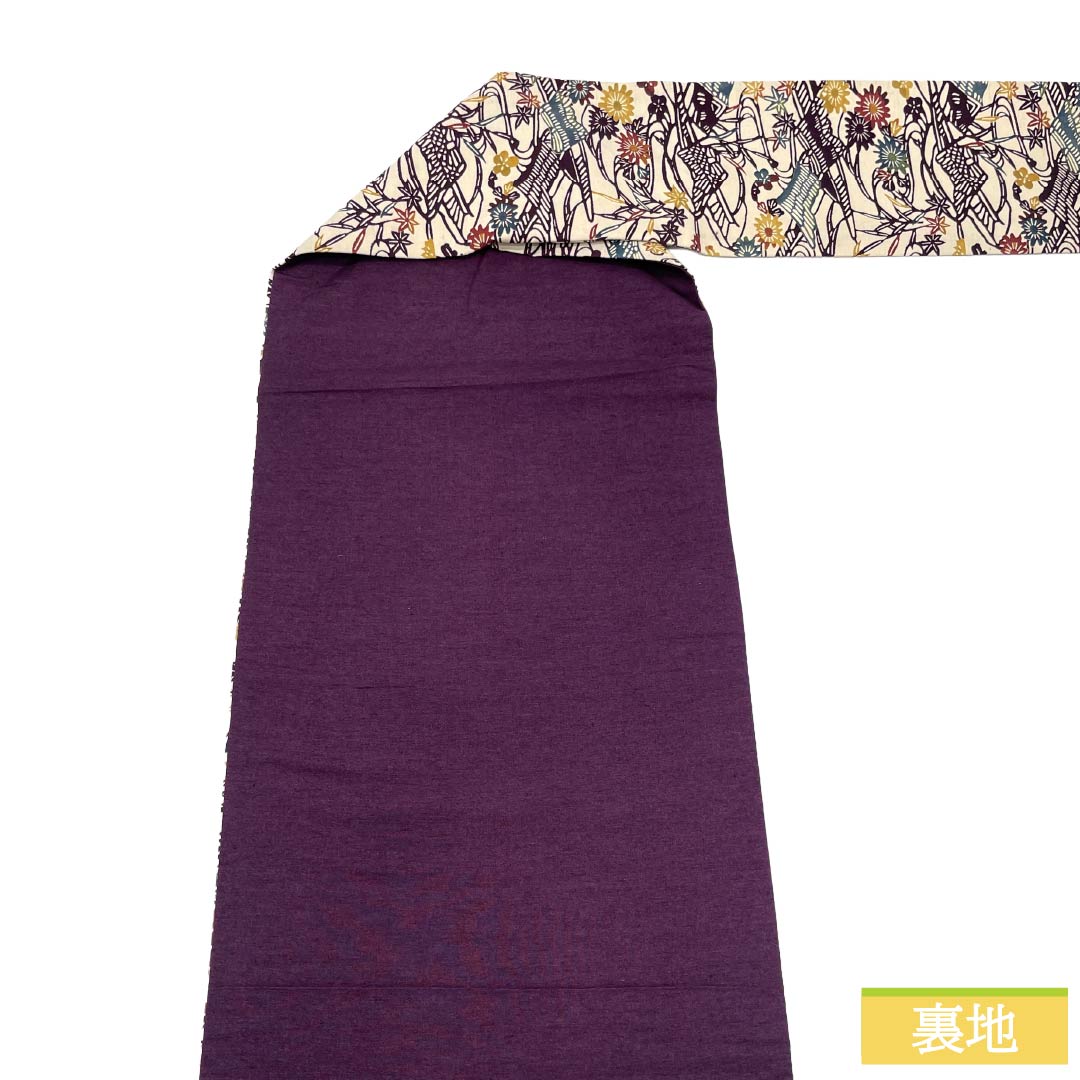 Nagoya obi, genuine silk, Rank A, Nagoya tailoring, Futarishizuka-iro (muted purple), stencil-dyed, Bingata style, plant-dyed, obi length 346cm, Rokutsu (design on six panels), casual, purple family, 1124011793320