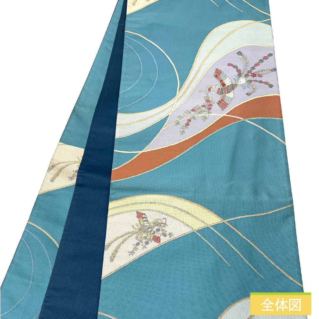 Fukuro Obi (Bag) - Pure Silk, Light Blue, Nishijin Weave, Senshoan, Phoenix, Length 434cm, A Rank, Six-way, Semi-formal, Light Blue, 1123012733324