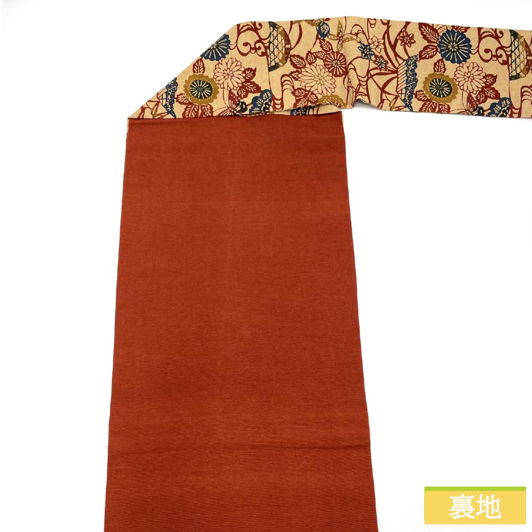 Nagoya obi, genuine silk, Rank A, clove color, Kyo-bingata, floral pattern, classic design, obi length 348cm, rokkutsu, casual, beige, 1124011123325, Nagoya style