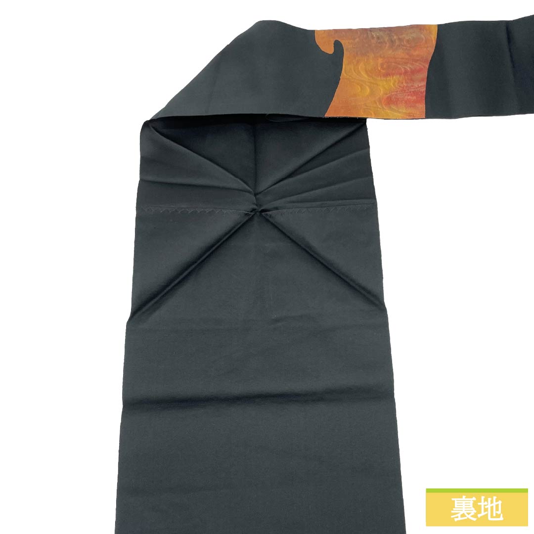 名古屋帯 正絹 Aランク 名古屋仕立て 黒色(くろいろ) 流水 帯丈350cm ポイント柄 カジュアル 黒系 1124012343310