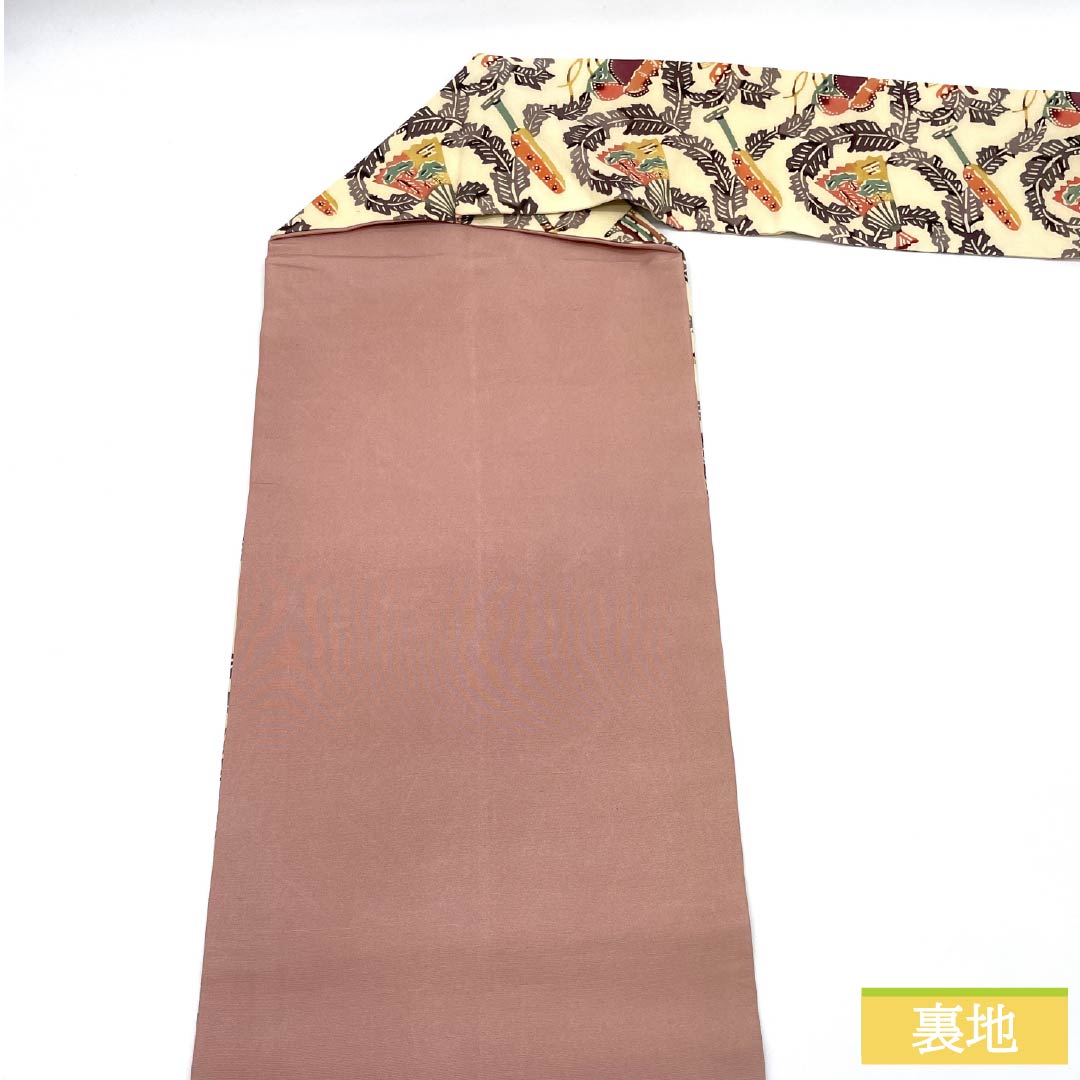 Nagoya obi, genuine silk, A rank, obana-iro (cream), Kyo-bingata botanical pattern, obi length 325cm, rokkaku, casual, cream system, 1124011253315, Nagoya tailoring