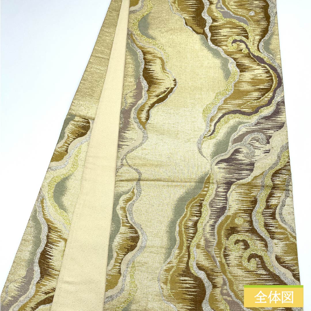 Fukuro Obi, pure silk, gold, Nishijin weave, abstract pattern, obi length 428cm, S rank, six-pass, semi-formal, gold, 1123012932321