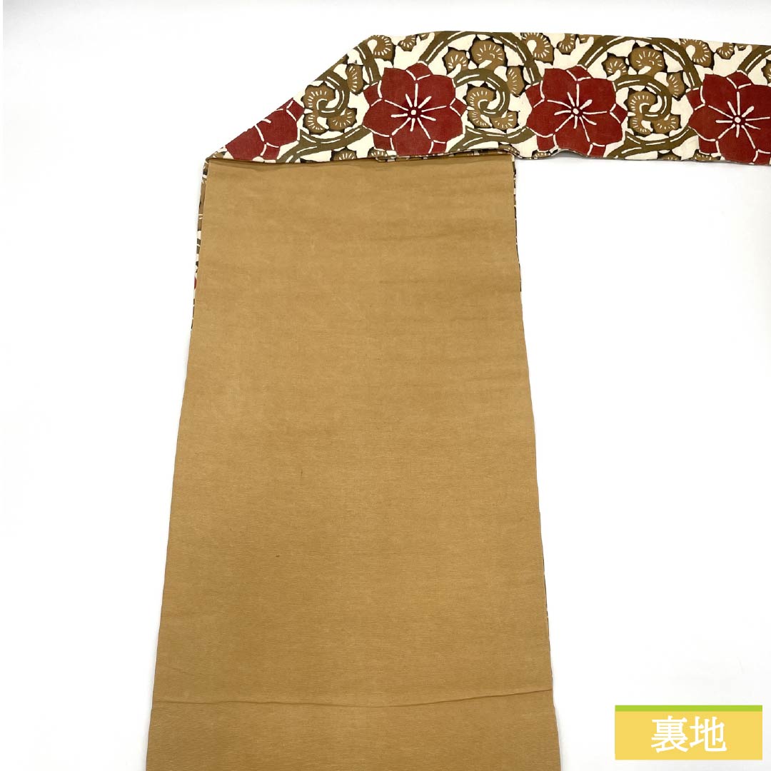 名古屋帯 正絹 Aランク 丁子色(ちょうじいろ) 京紅型 花柄 古典柄 帯丈306cm 六通 カジュアル ベージュ系 1124011133325 名古屋仕立て