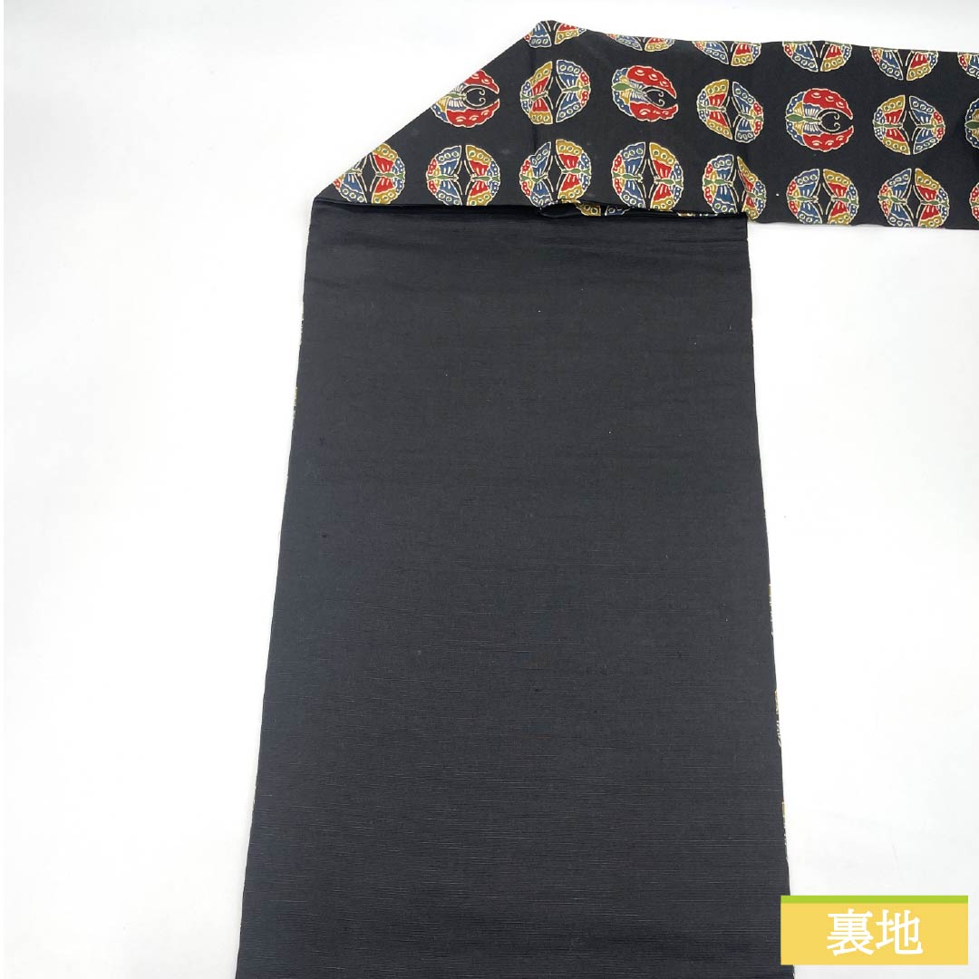 Nagoya obi, genuine silk, A rank, black, stencil-dyed, butterfly, obi length 366cm, fully patterned, casual, black family, 1124011083310, Nagoya tailoring