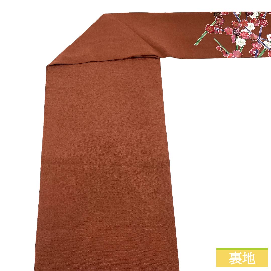 名古屋帯 正絹 Aランク 名古屋仕立て 赤銅色(しゃくどういろ) 型染 古典柄 梅の木 帯丈350cm ポイント柄 カジュアル 茶系 1124012143314