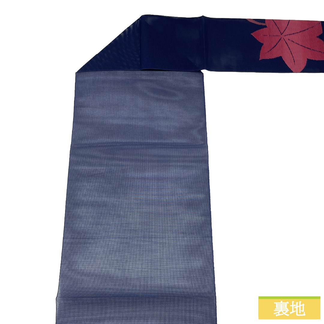 名古屋帯 正絹 Sランク 松葉仕立て 紺色(こんいろ) 夏帯 紅葉 古典柄 帯丈345cm 六通 カジュアル 紺系 1124011902318
