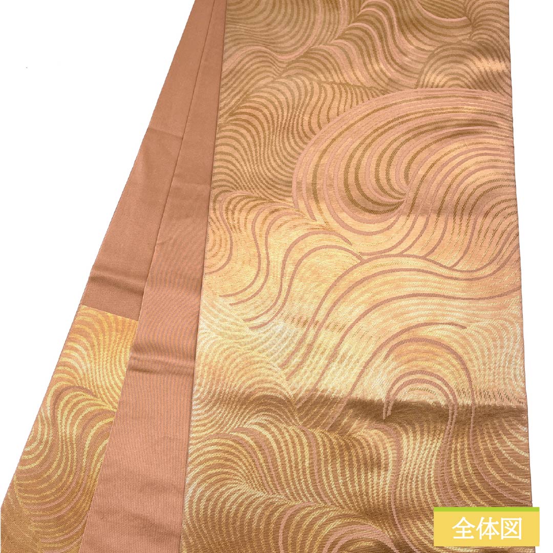 Fukuro Obi, Pure Silk, Light Red, Nishijin Weave, Waves, Length 432cm, S Rank, Six-way, Semi-formal, Pink, 1123012882313