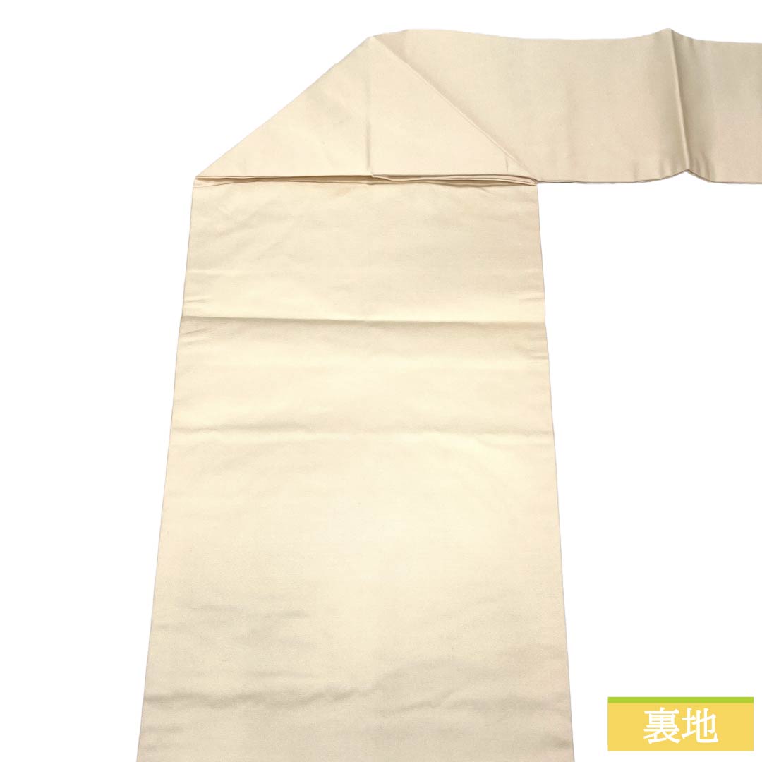 Nagoya obi, genuine silk, Rank A, Nagoya tailoring, ecru, classic pattern with camellia in circles, obi length 358cm, partial pattern, semi-formal, white-based, 1124012673311