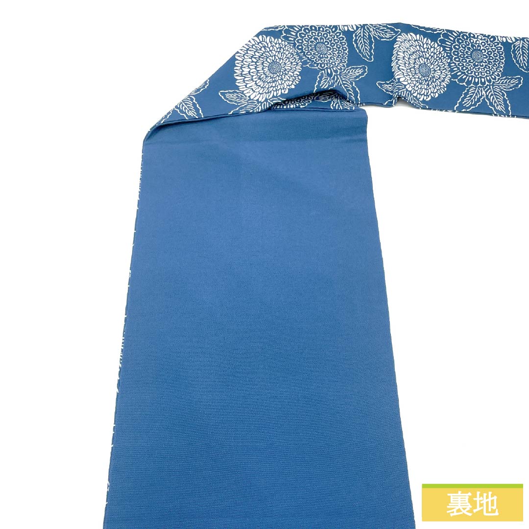 Nagoya obi, genuine silk, Rank A, indigo blue, stencil dyeing, chrysanthemum floral pattern, obi length 338cm, full-width pattern, casual, blue-toned, 1124011093317, Nagoya tailoring