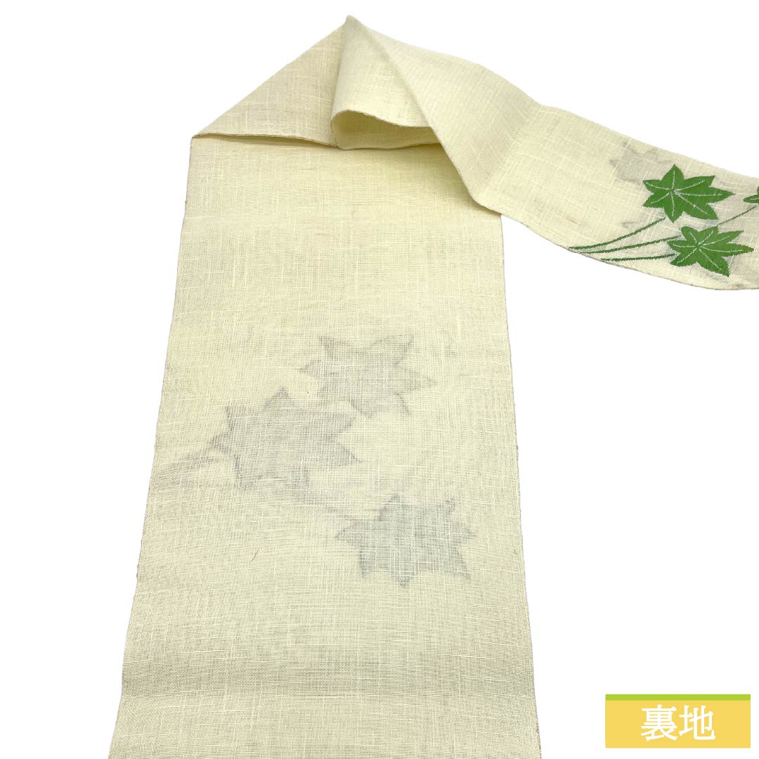 名古屋帯 正絹 Aランク 名古屋仕立て 夏帯 紅葉 帯丈352cm ポイント柄 カジュアル クリーム系 1124012963315
