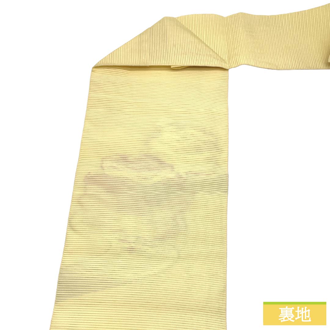 名古屋帯 正絹 Aランク 名古屋仕立て 淡黄色(たんこうしょく) 夏帯 花柄 帯丈353cm ポイント柄 セミフォーマル 黄系 1124013043315