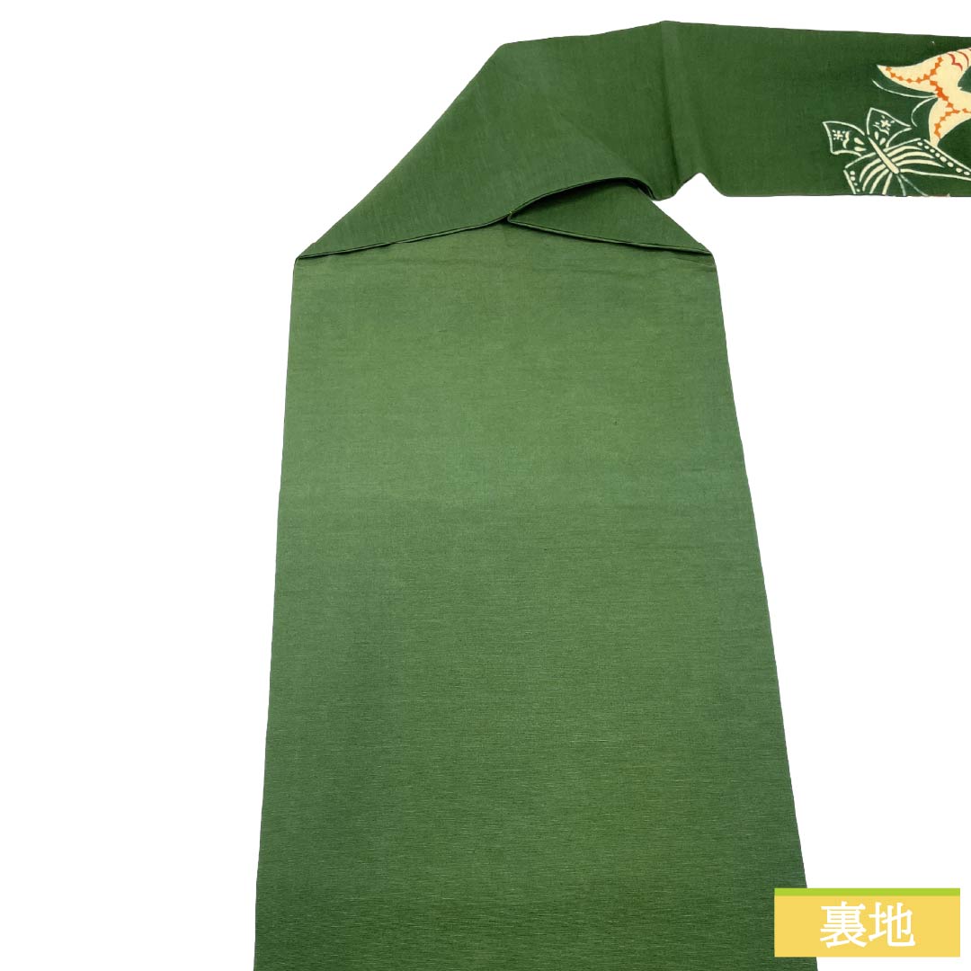 Nagoya Obi Silk A Rank Nagoya Tailoring Velour (Birodo-iro) Stenciled Pattern Butterfly Animal Pattern Obi Length 352cm Partial Pattern Casual Green 1124011983319