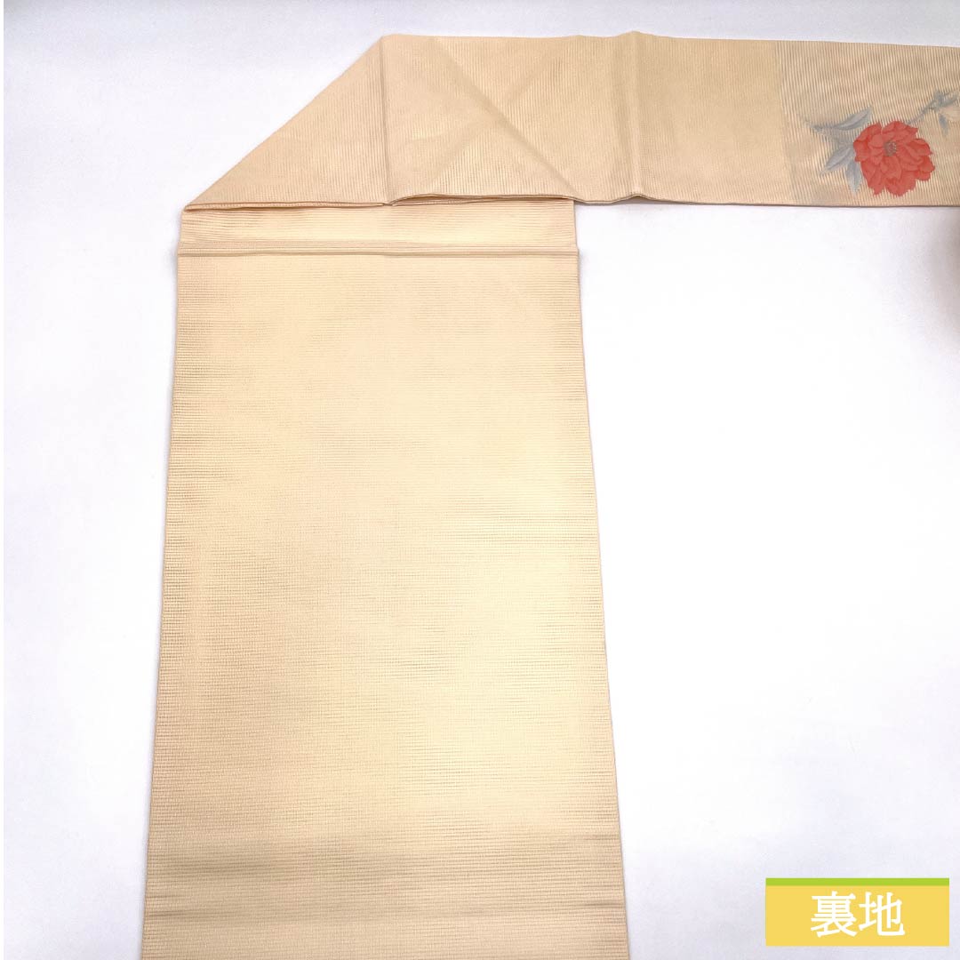 名古屋帯 正絹 Aランク 薄肉色(うすにくいろ) 夏帯 洋花 花柄 帯丈349cm ポイント柄 セミフォーマル クリーム系 1124011403315 名古屋仕立て