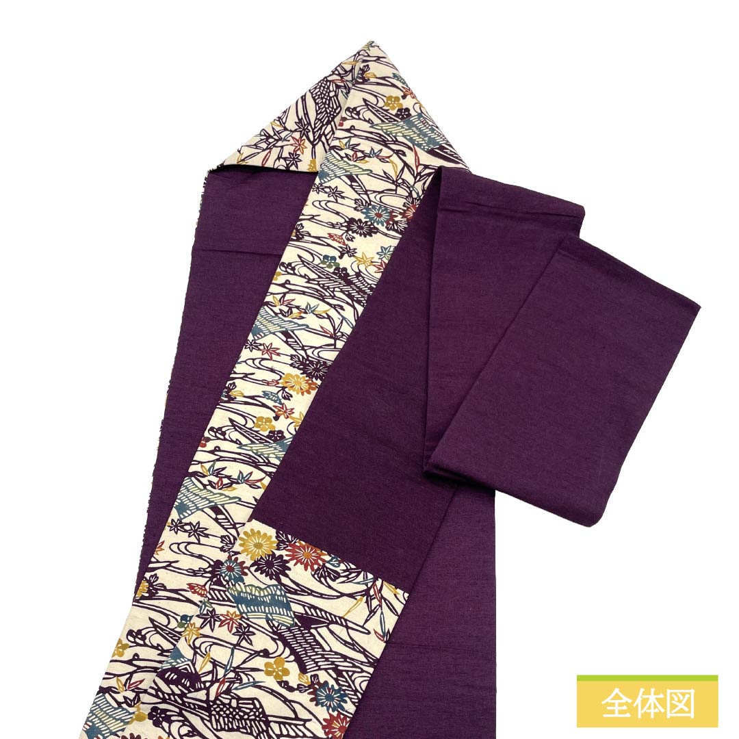 Nagoya obi, genuine silk, Rank A, Nagoya tailoring, Futarishizuka-iro (muted purple), stencil-dyed, Bingata style, plant-dyed, obi length 346cm, Rokutsu (design on six panels), casual, purple family, 1124011793320