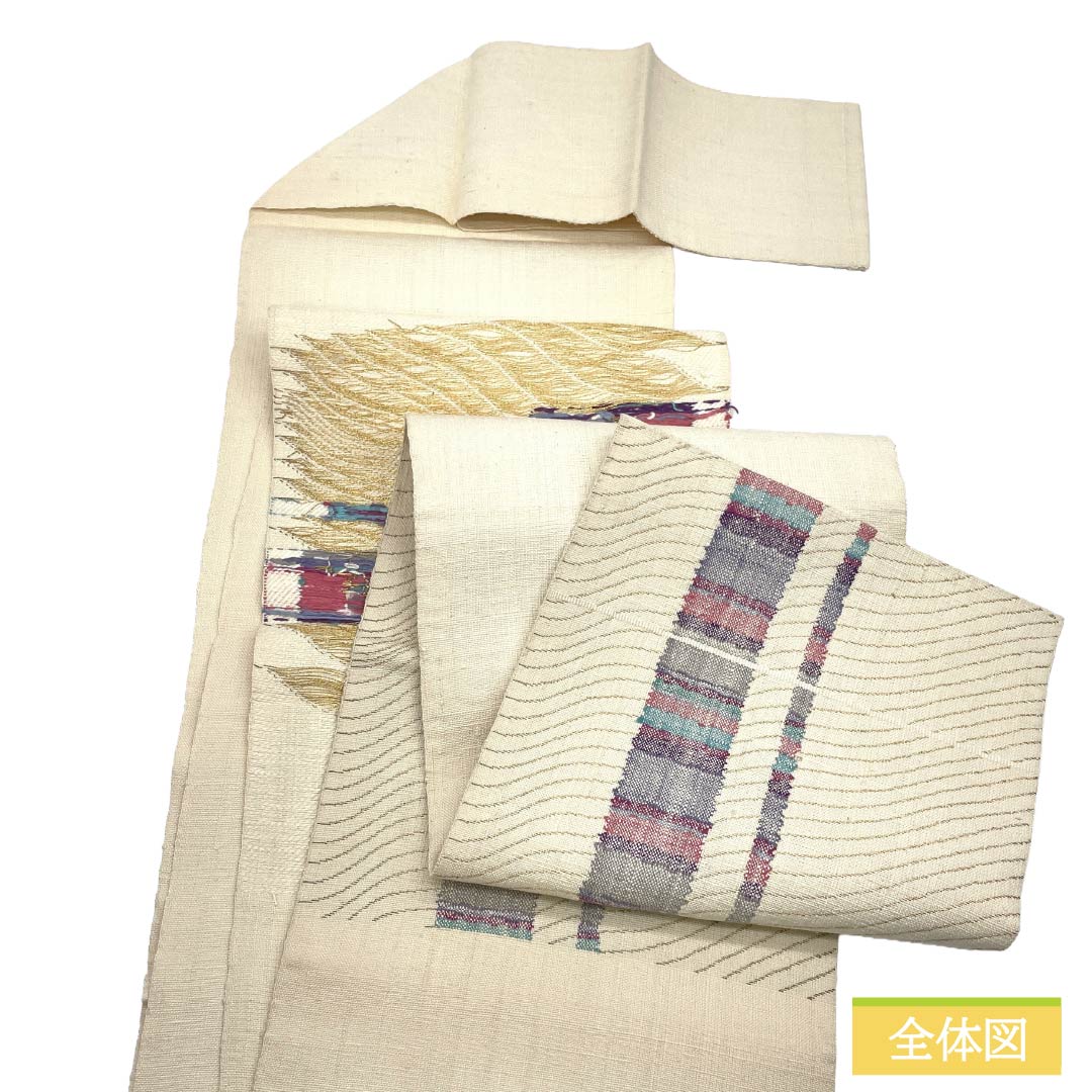 Nagoya Obi Silk S Rank Matsuba Tailored Milky White Abstract Pattern Bird Tsumugi Fabric Obi Length 367cm Point Pattern Casual Cream 1124011732315