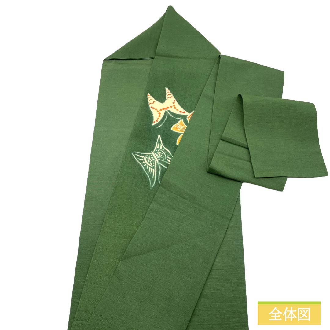 Nagoya Obi Silk A Rank Nagoya Tailoring Velour (Birodo-iro) Stenciled Pattern Butterfly Animal Pattern Obi Length 352cm Partial Pattern Casual Green 1124011983319