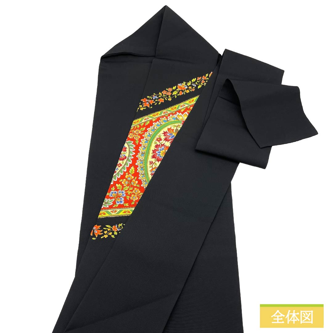 名古屋帯 正絹 Sランク 名古屋仕立て 黒色(くろいろ) 染め帯 塩瀬 更紗 帯丈359cm ポイント柄 セミフォーマル 黒系 1124012032310