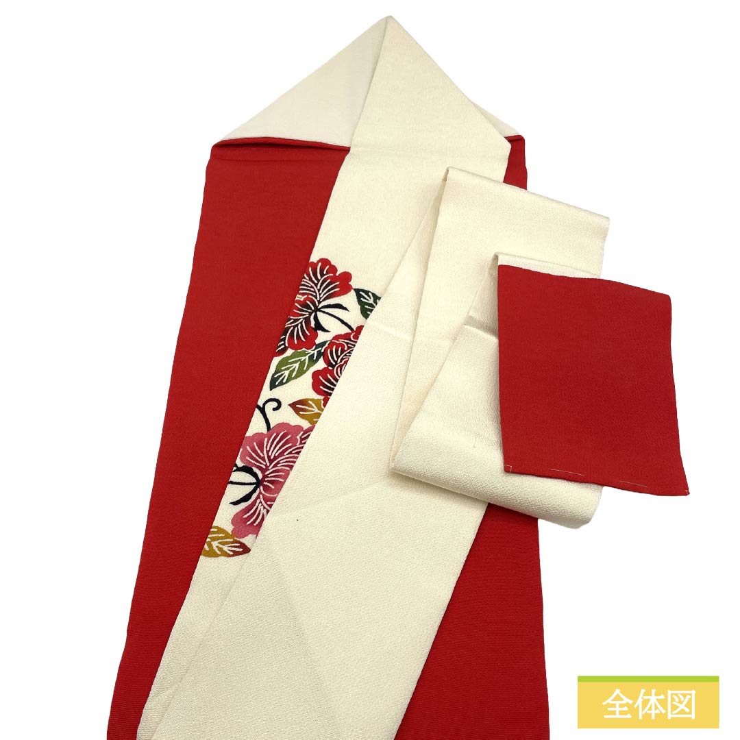 名古屋帯 正絹 Aランク 名古屋仕立て 乳白色(にゅうはくしょく) 京紅型 古典柄 ちりめん地 帯丈350cm ポイント柄 カジュアル 白系 1124012113311
